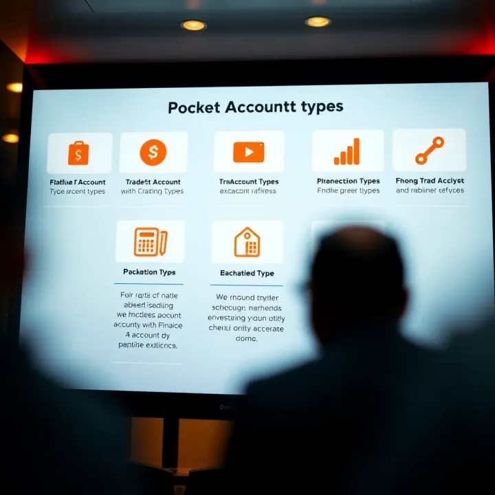 Illustration of multiple account types offered on PocketOption with icons representing different features and benefits
