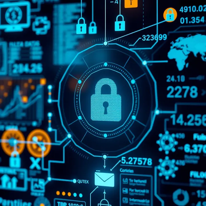 Visual representation of security protocols protecting Qoutex user data and transactions