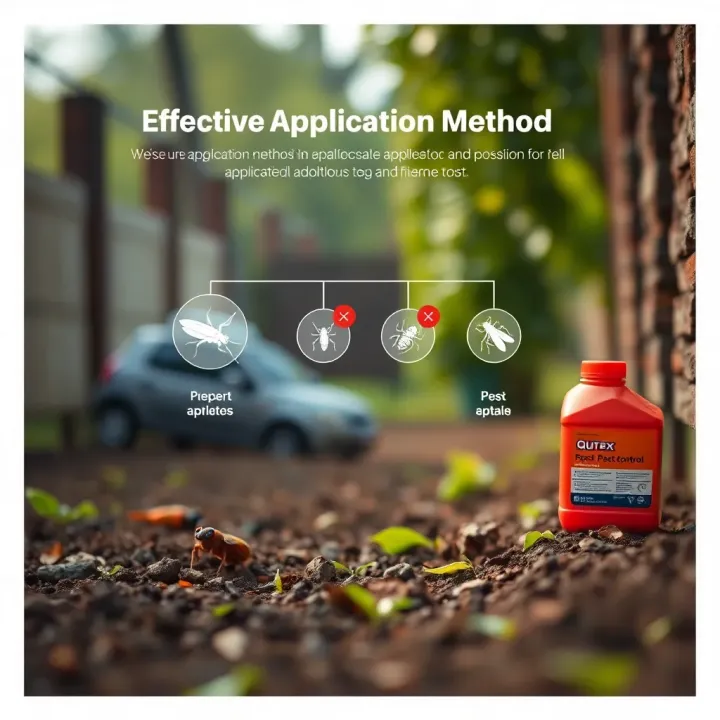 Diagram illustrating proper application method of Quitex for effective pest control