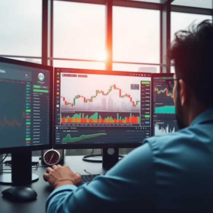 Screenshot showing the Quoteex trading platform interface with graphs and trading options