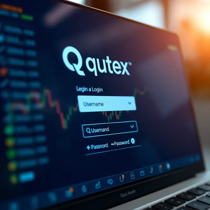 Secure login interface of Quotex trading platform showing username and password fields