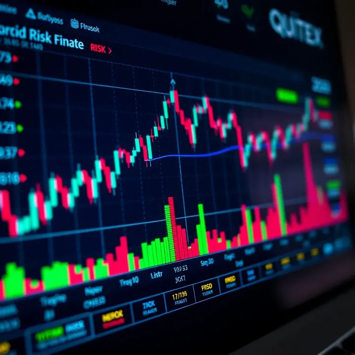 Graph showing upward trends and risk analysis indicators on a digital trading platform interface