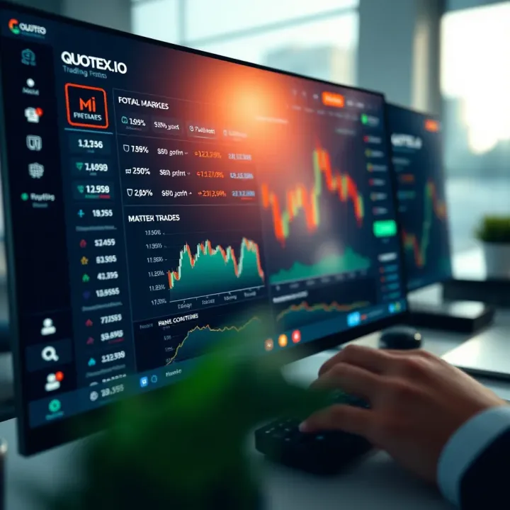 Dashboard interface showing trading options and market charts on Quotex.io platform