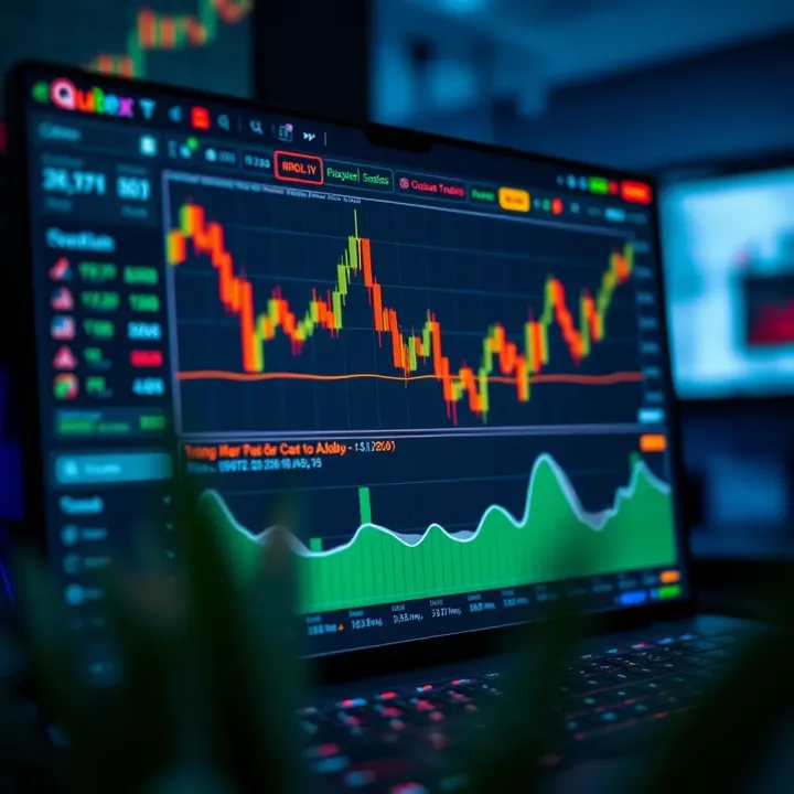 Interface of Quotex demo account showing various trading tools and features for practice