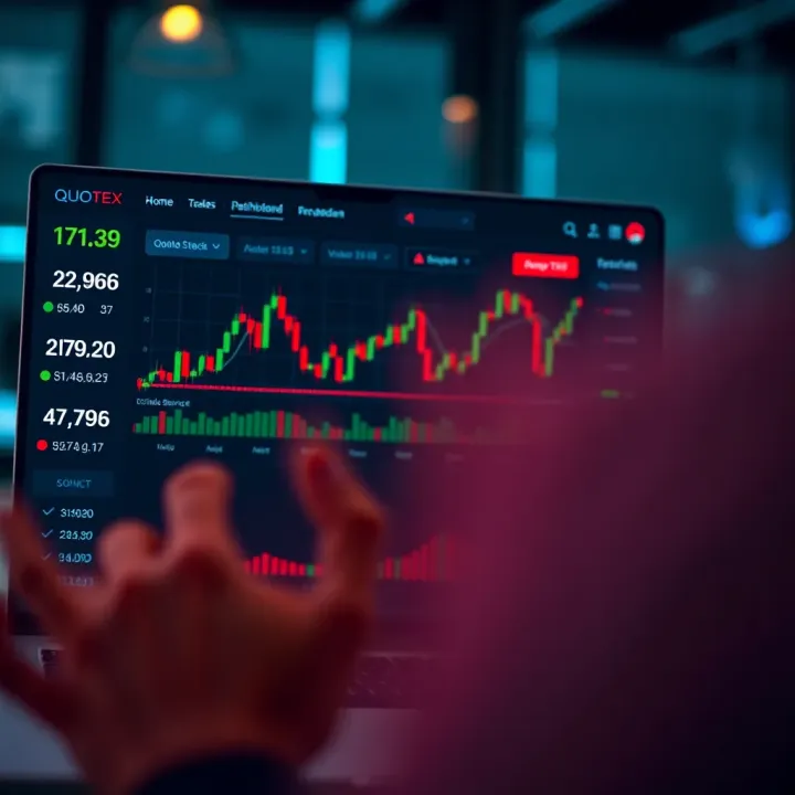 Interface of Quotex demo mode showing trading dashboard with charts and virtual balance