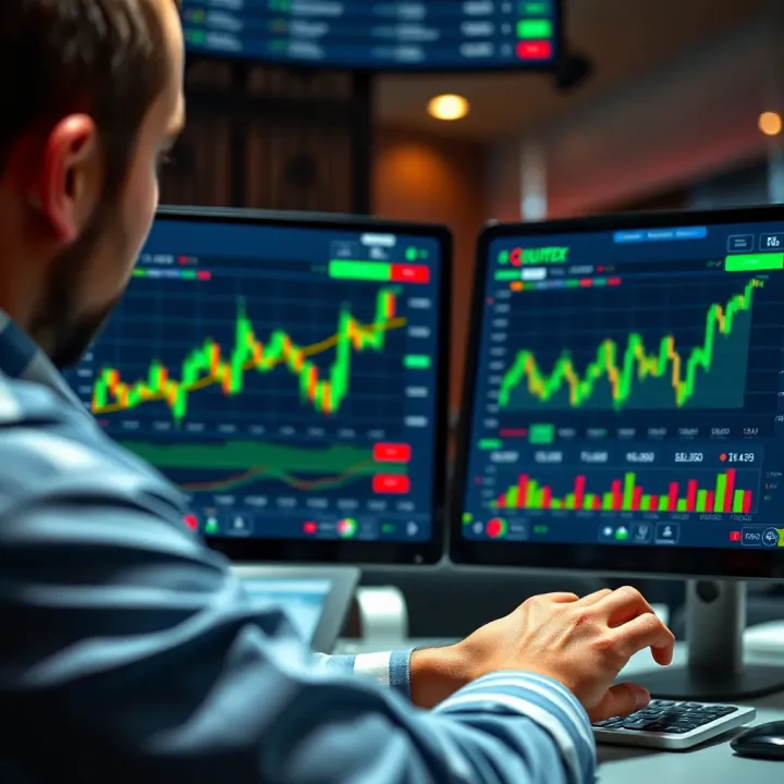 Exploring Quotex Trading Platform Functions User navigating through Quotex trading platform features with charts and options