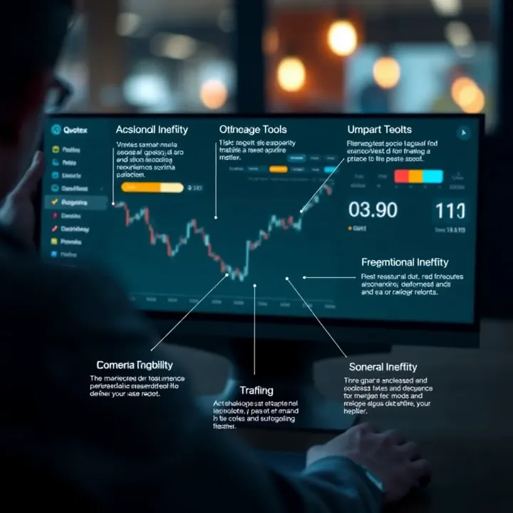 Illustration showing features and tools available on Quotex dashboard