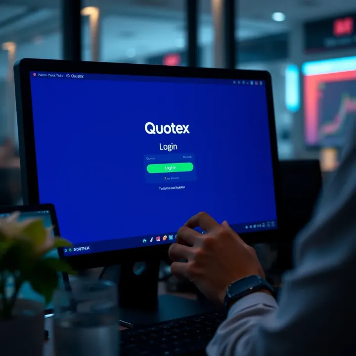 User accessing the login page of Quotex platform on a computer screen