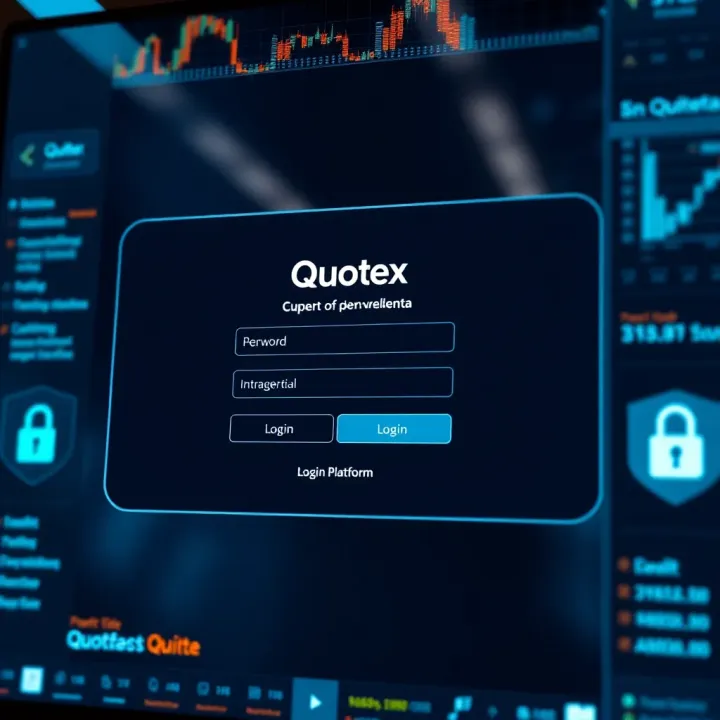 User interface displaying the login screen of Quotex platform with input fields and security icons