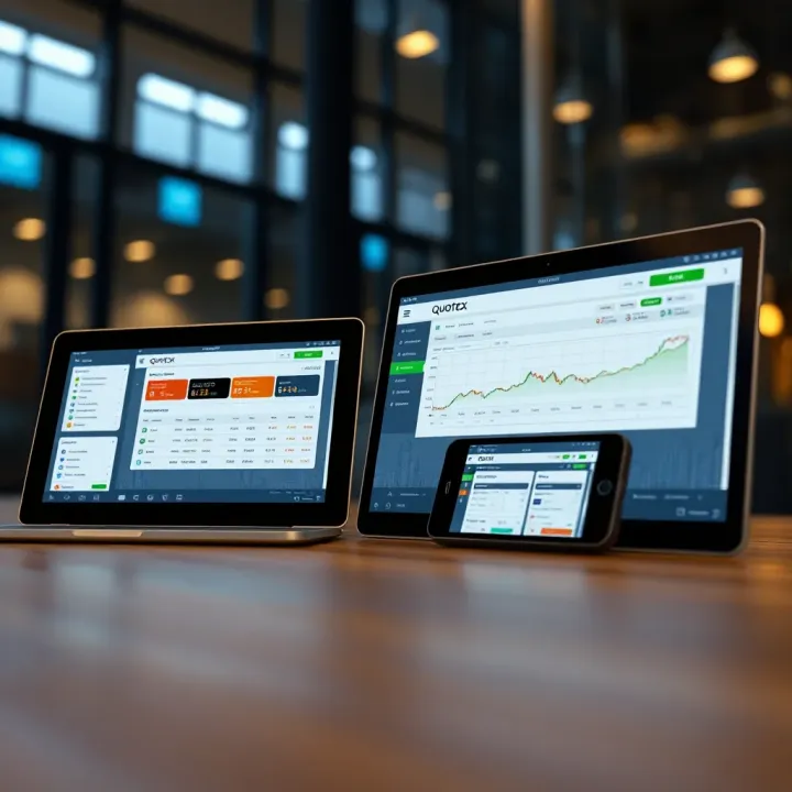 Various devices showing alternative ways to access Quotex platform interface