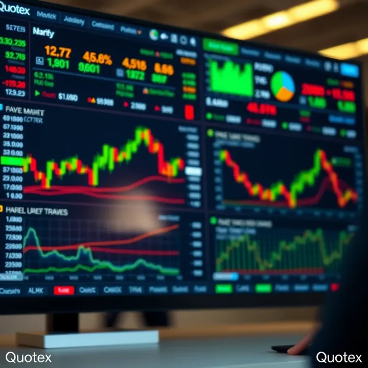 Dashboard interface of Quotex platform displaying options market data and trading charts