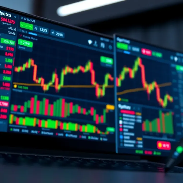 User interface displaying trading charts and tools on Quotex platform