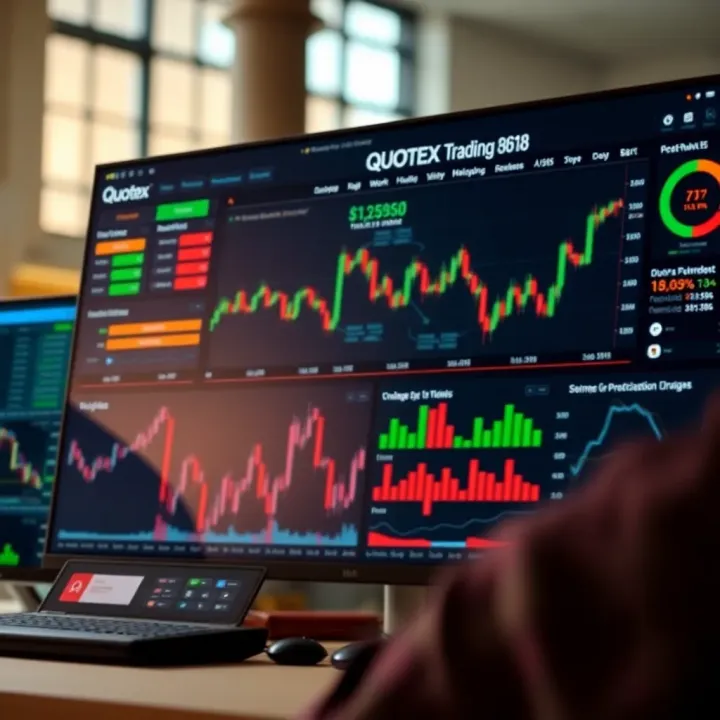 Dashboard view of Quotex trading platform with charts and tools