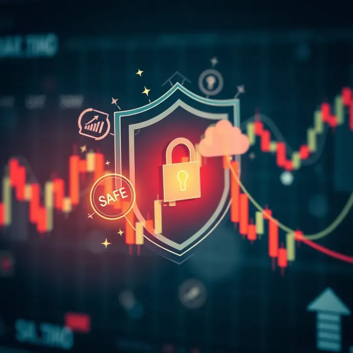 Illustration of secure investment concepts with shield and financial graph symbols