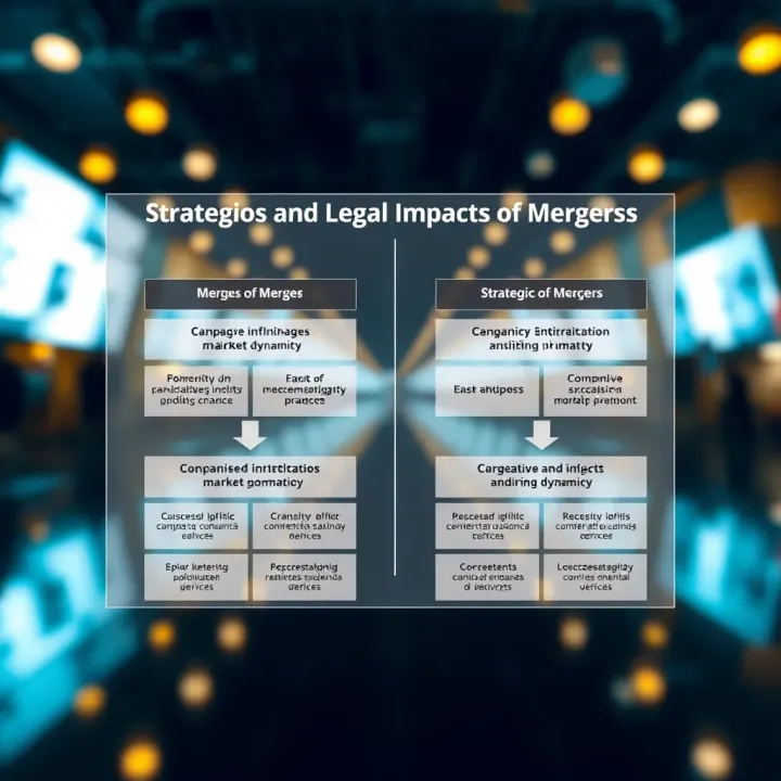 Diagram showing strategic and legal impacts of mergers on companies and overall market dynamics